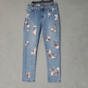 Pilcro Blue Patchwork Straight Leg Jeans